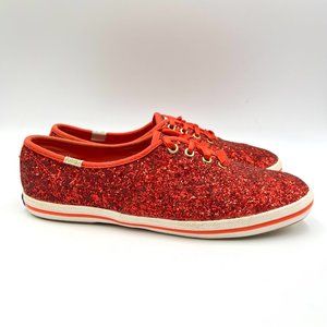 kate spade Shoes Keds X Kate Spade Womens Red Glitter Lace Up Sneakers Shoes 7m Poshmark